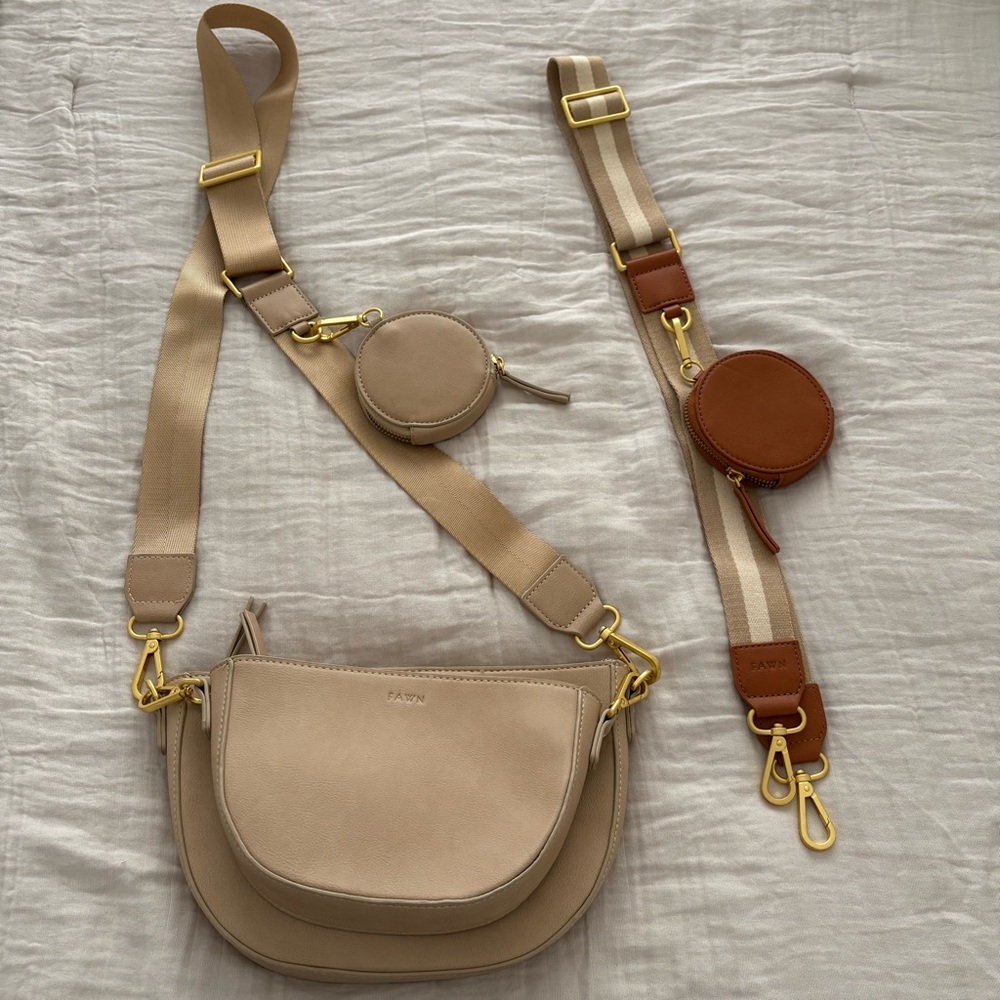 Fawn Design Beige Crossbody with Detachable Coin Pouch and Straps
